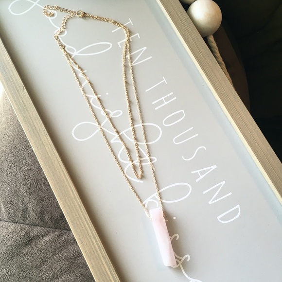 Quartz Stone Crystal Blush Pink Layered Necklace - Picture 3 of 12